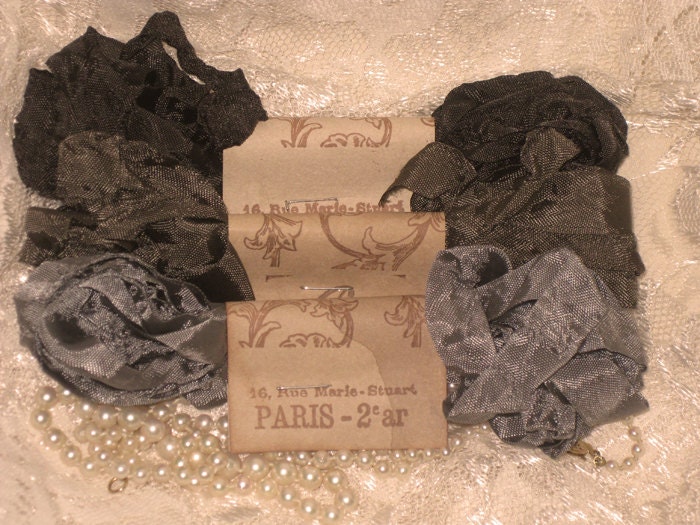 French Inspired Seam Binding Ribbon Distressed and Scrunched  - Elegant Gris Gray- French Marche (SB007)