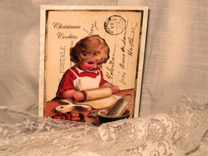 Merry Christmas Baking Cookies Christmas Card Original Design Handmade on Parchment