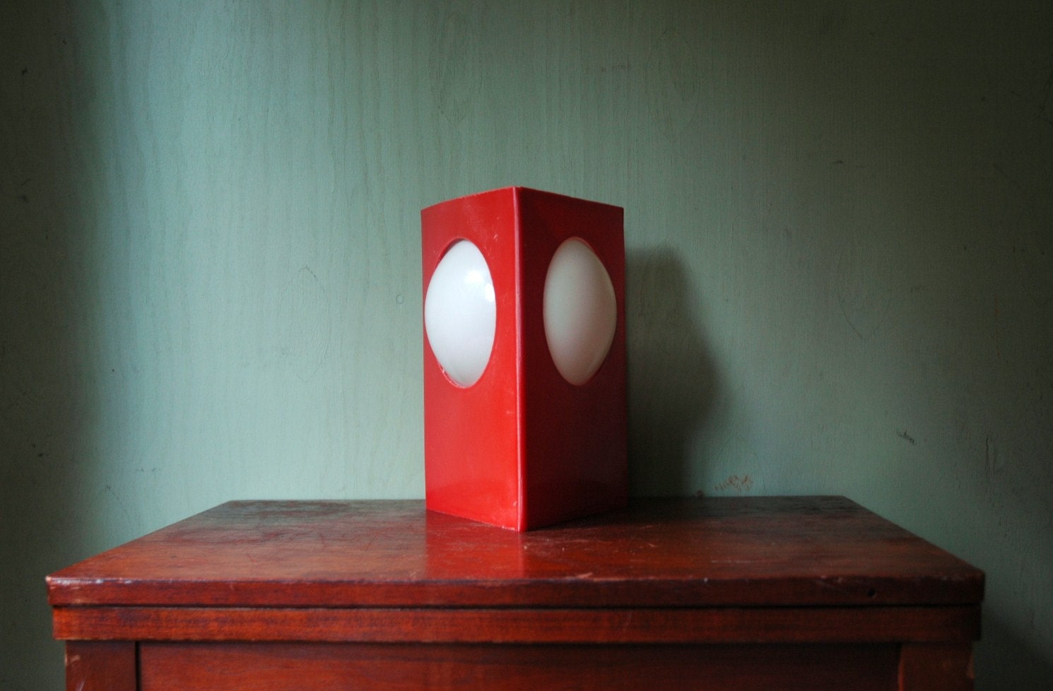 Space Age Red Plastic Desk Lamp - Kartell Era Mod Plastic Lamp