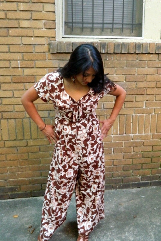 Vintage 80s does 40s Floral Jumpsuit Polynesian Hawaiian Style 40s Incluenced