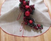 Burlap Christmas Tree Skirt 47" red edge
