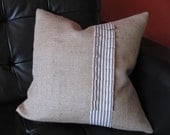 Burlap Pillow Case 20 x 20" With Blue and CreamTicking