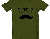 Unisex T Shirt Mustache Wayfarer American Apparel Tee XS, S, M, L, XL  9 COLORS