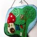 nursery wall art mushroom wall hanging with an owl and bunny woodland house 10" x 7,5"