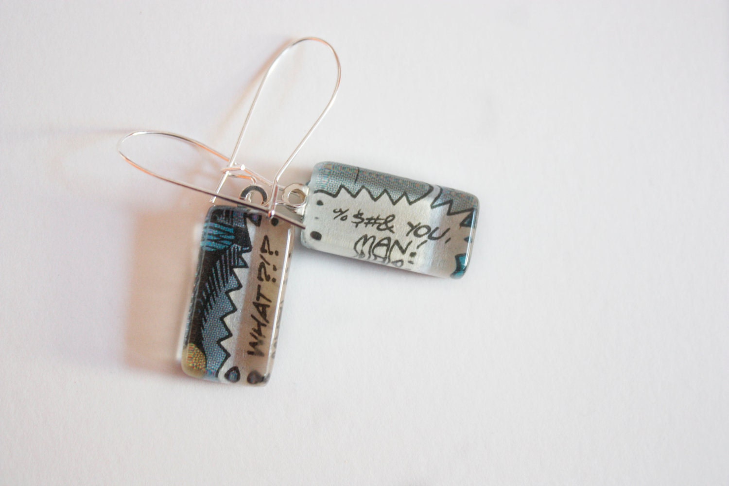 F YOU MAN Recycled vintage comic book earrings