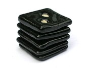 Jet black square buttons - set of 5 - handmade earthenware