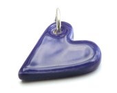 Purple heart pendant with silver plated jump loop - handmade ceramic