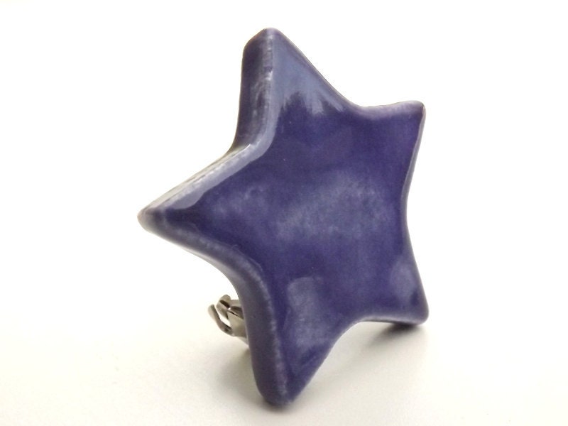Purple star ceramic button badge - handmade