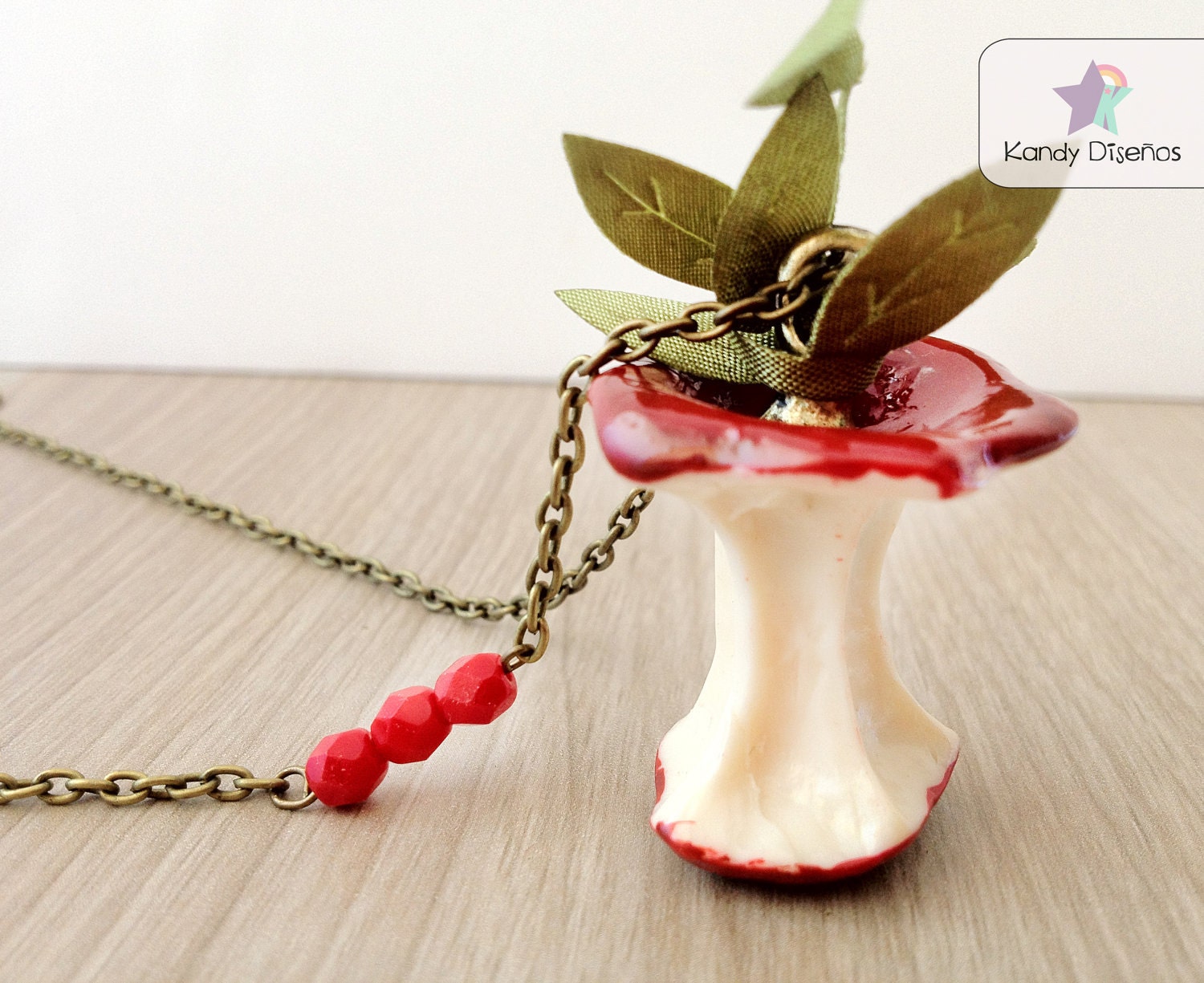 Apple Necklace. Bitten red apple necklace. Fruit necklace. Fruit jewelry