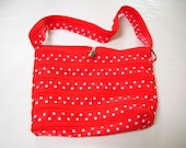 Red and White Zipper Purse with satin grosgrain