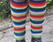 Leg Warmers, Gaiters Striped, Sock Handknitted Multicolored  Blue Red Green Yellow Orange Black