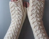 White Fingerless Gloves Mittens Long Arm Warmers for Wedding Knit and Soft Acrylic, Wool