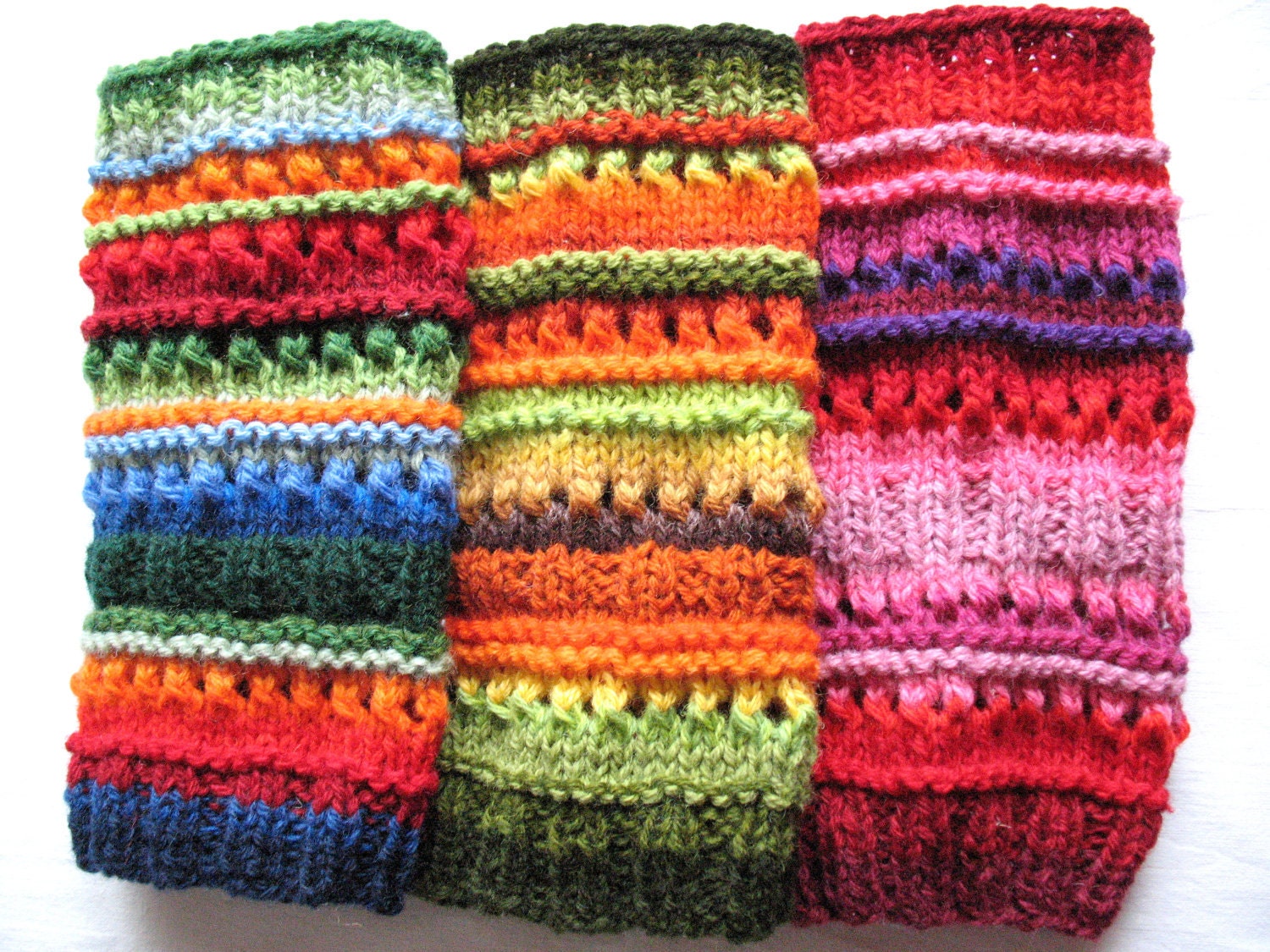 Leg Warmers Striped Multicolored Blue Red Green Yellow Orange Black Gaiters Handknitted