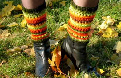 Leg Warmers Striped Multicolored Blue Red Green Yellow Orange Black Gaiters Handknitted