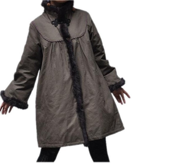 Winter tunic coat/ Stand-up collar padded coat in brown