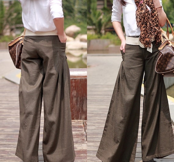Four Seasons can wear Brown linen Wide leg pants Culottes