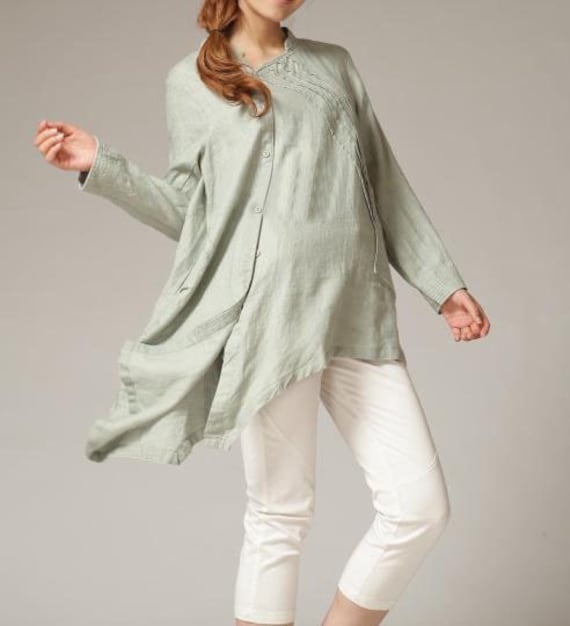 linen Tilt pleated collar asymmetric shirt