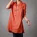 Spring orange shirt linen asymmetric long sleeved shirt