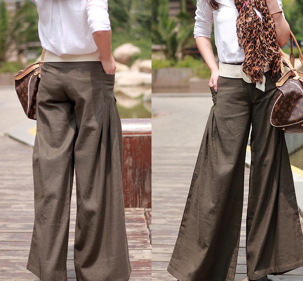 Four Seasons can wear Brown linen Wide leg pants Culottes