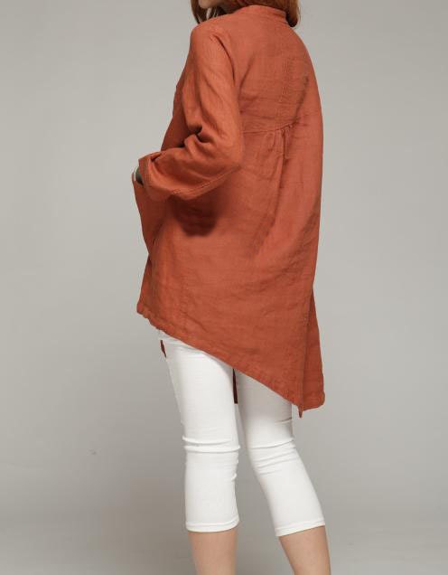 linen Tilt pleated collar asymmetric shirt