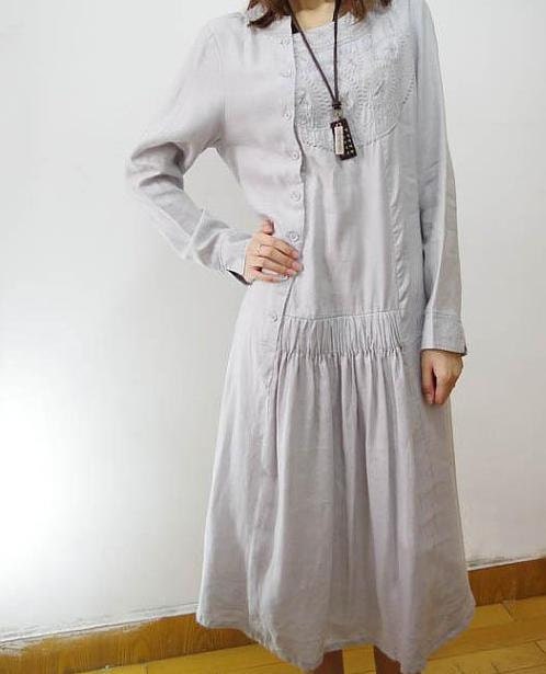 spring Linen tunic long dress /linen Coat gown