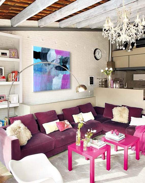 FREE SHIPPING - There's a fly on your ear - Original abstract painting, canvas, acrylic, large, 31x31