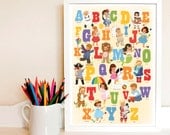 Alphabet Poster Print. Unisex. Homeschool. Teacher. ABC Bedroom Wall Art. Boys. Girls. Nursery. Large. A3.