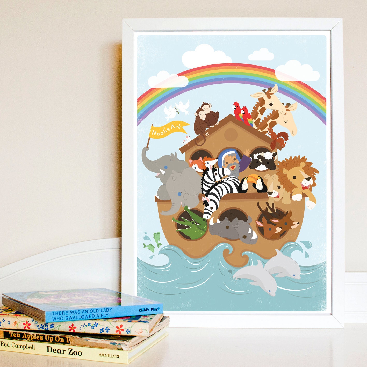 Noah's Ark Print. Nursery Wall Art. Noah Poster. Zoo Animals. Nursery. Large. A3.