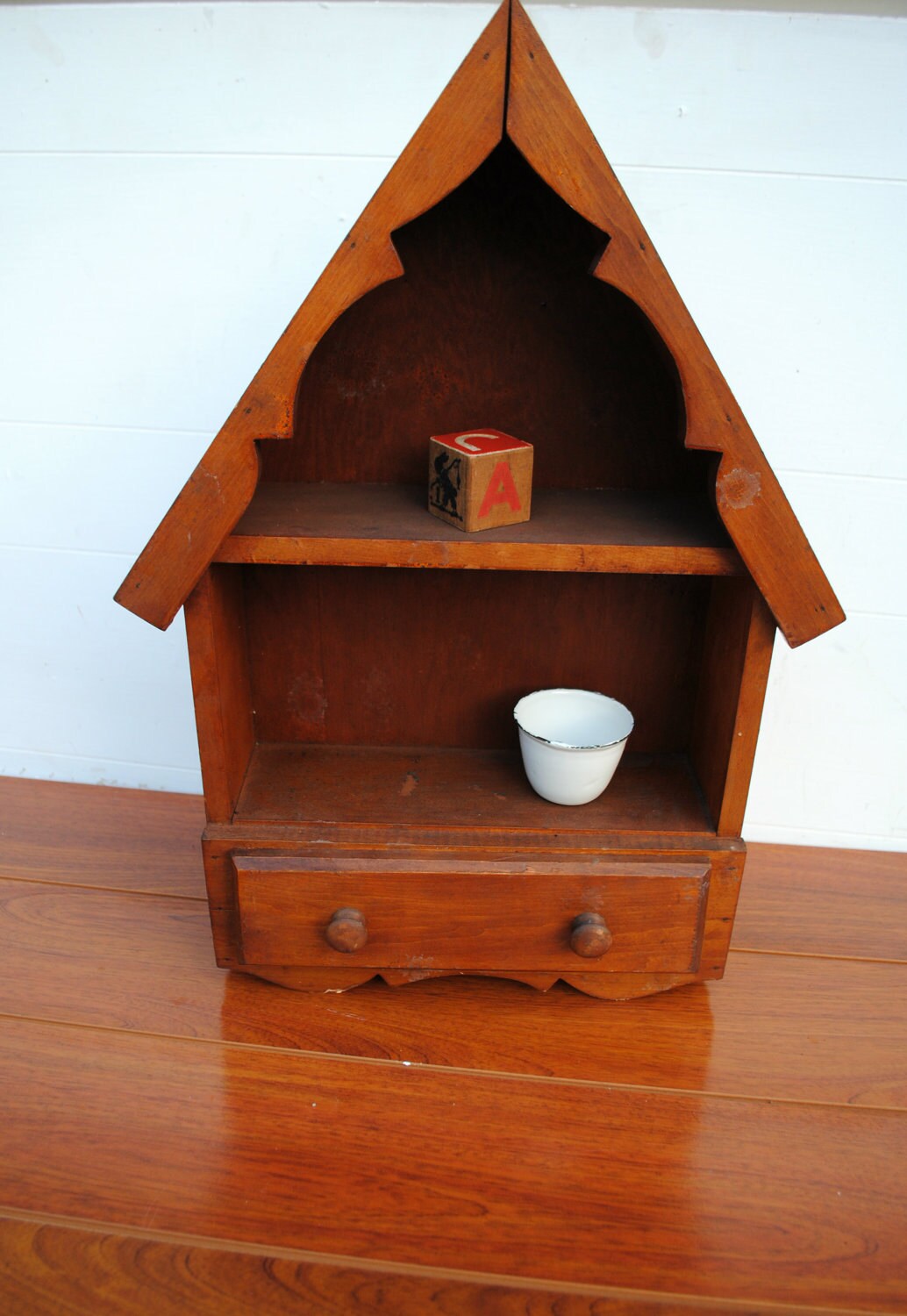 Vintage Display Shelf Wood House Shaped