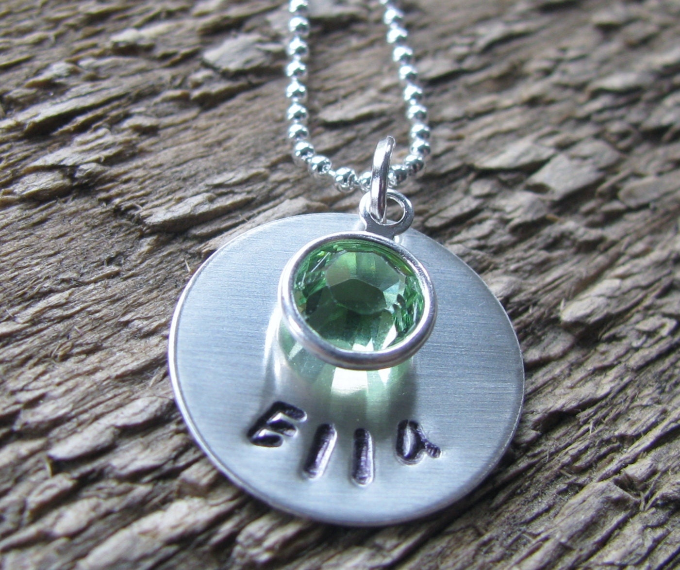 Personalized Mommy Name Necklace Hand Stamped- Tag Charm With Channel Birthstone