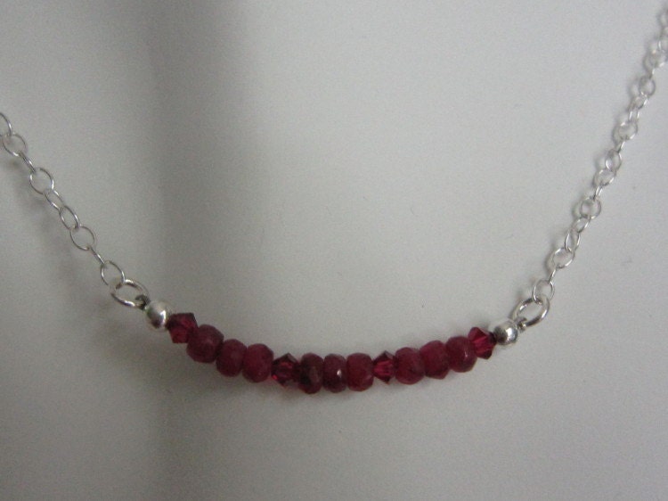 Ruby Faceted Rondelle Gemstones Swarovski Ruby Sterling Silver Necklace - July's Birthstone