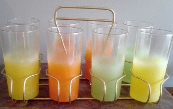 Retro Frosted Glasses and Caddy