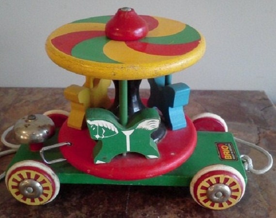 Vintage Pull Toy Wooden Carousel by Brio