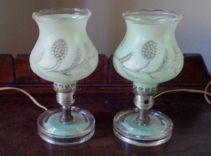 Vintage Lamps Table Dresser Bedside Frosted Mint Green