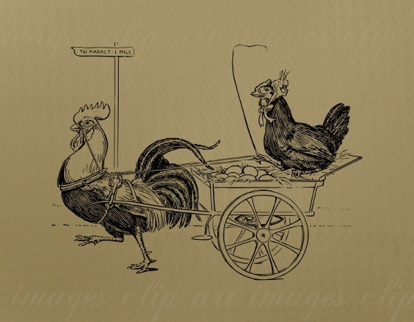 Rooster Takes Hen to Market Clip Art, Royalty Free, No Credit Required