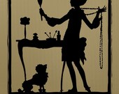 CU Merveilleuse Boudoir Clip Art, Powder Room, Vanity, French poodle, woman, jewelry, Royalty Free, No Credit Required