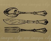 Silverware Clip Art, Vintage, 4 Images Together and Separate, Royalty Free, Commercial Use, Design Element, Digital Download Graphics, Image