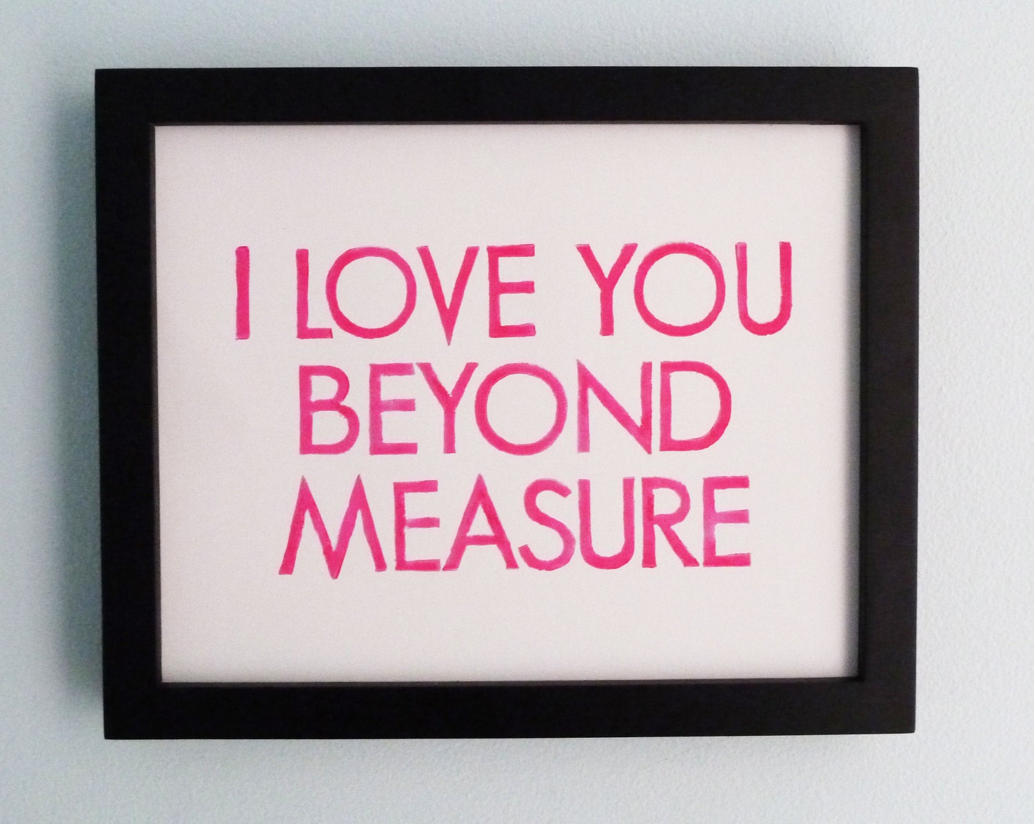 PRINT - Love, Anniversary, Wedding - I Love You Beyond Measure (Magenta) Linocut Art 8x10