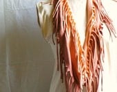 Shreded Scarf Brick Salmon Upcycled Woman's Clothing Fringe Necklace Funky Tattered Shabby Chic Eco Friendly Style Upcycled Clothing
