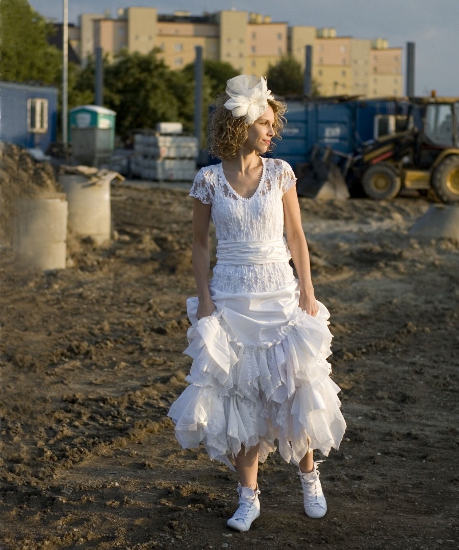 White Fairy Dress Upcycled Wedding Dress Grown Tattered Romantic Dress Upcycled Woman's Clothing Shabby Chic Funky Eco Style