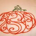 Hand embroidered swirly pumpkin dish towel