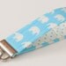Key Fob, Wristlet Fabric Keychain, White Elephants on Bright Blue