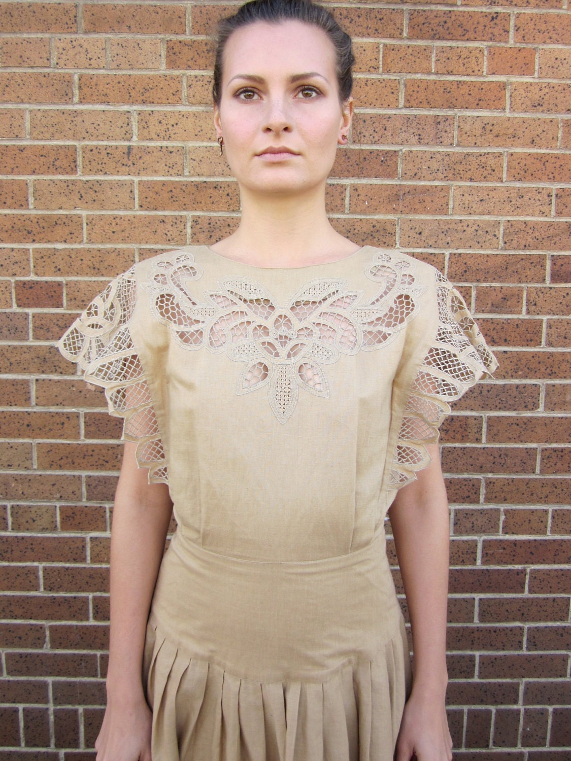 Chic cut out TAN midi day dress