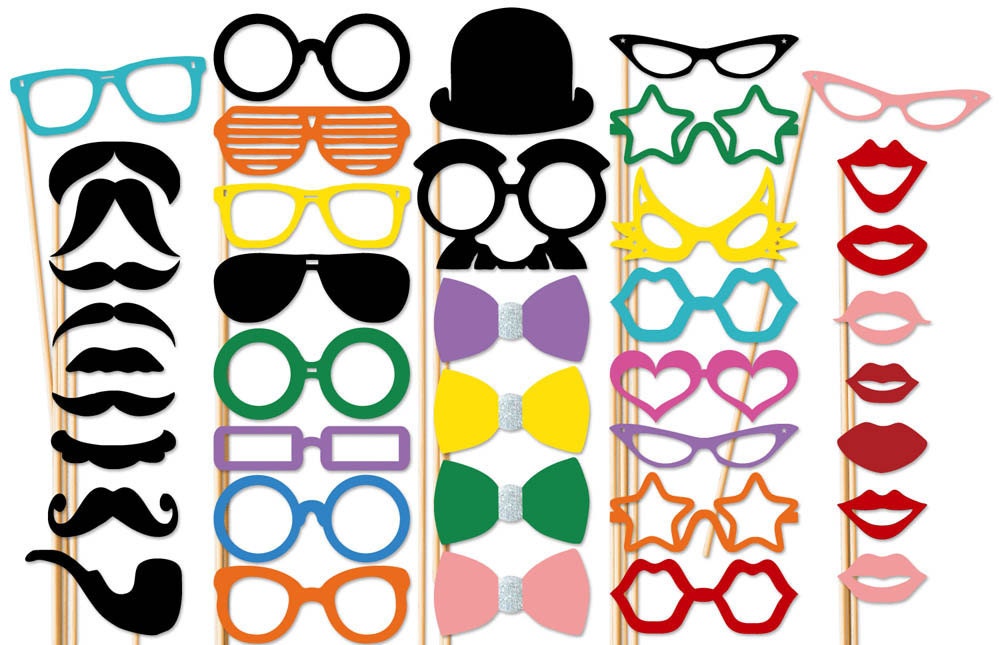 Wedding Photobooth Party - 40 Piece Party Set - Photo Booth Props - Birthday