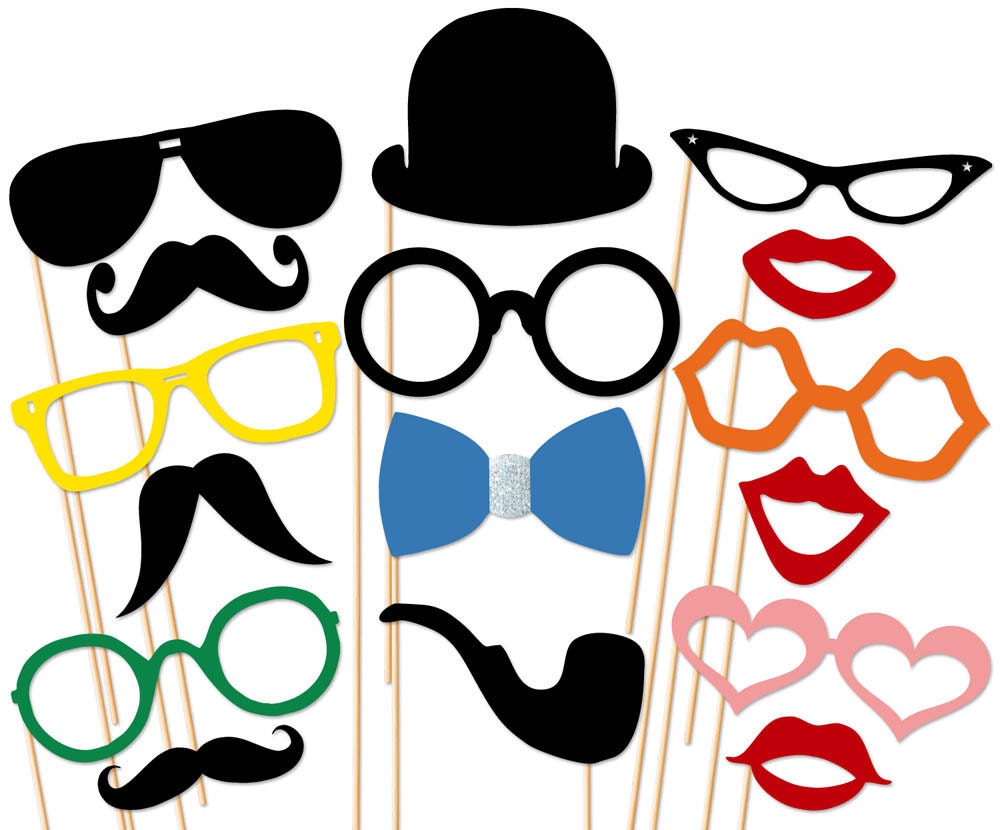 Photo Booth Props - 16 piece Photobooth Set - Wedding Photo Props - Birthday