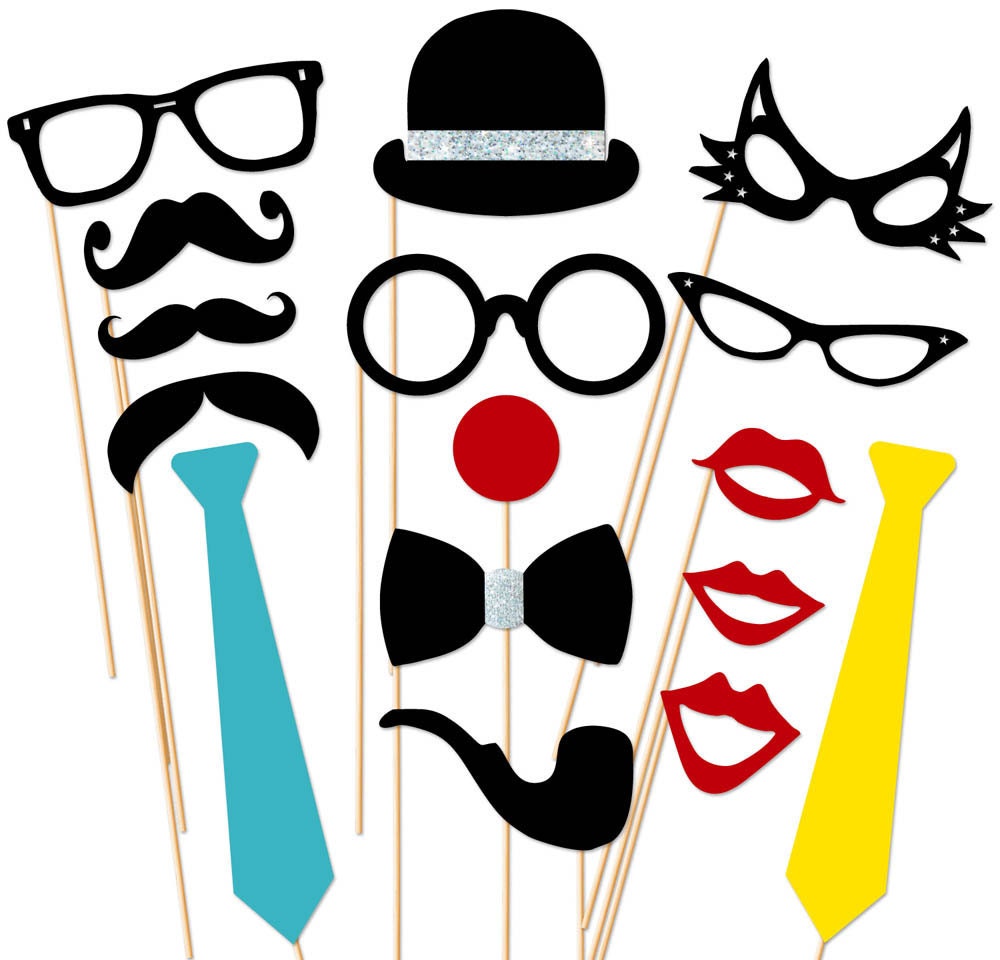 Circus Clown Photobooth Props - 16 Piece Photo Booth Party Set - Birthday - Weddings