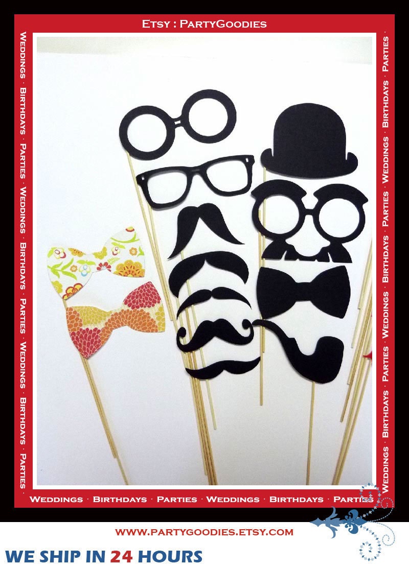 PhotoBooth Props - 22 Piece On a Stick Photo Party Props set - Photo Booth Props