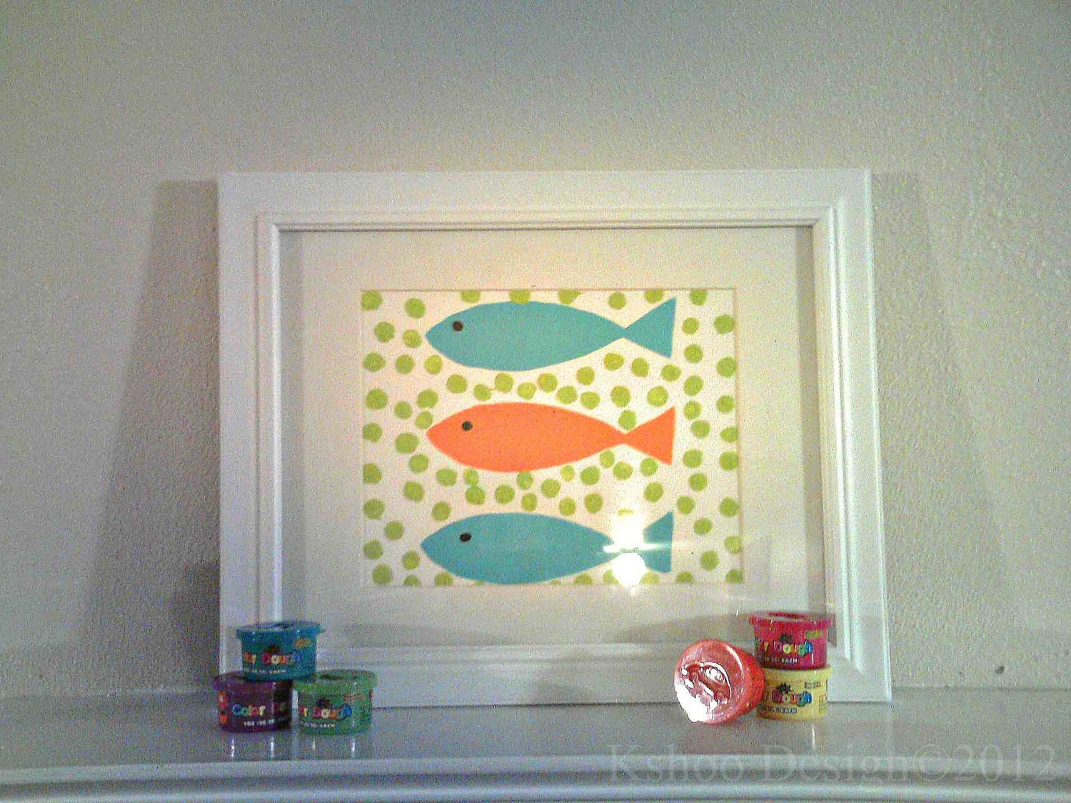 KIds Fish Art-orange blue fish-Kids Playroom Art- 16x20