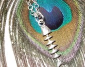 Fishbone Necklace, Quirky Fish Bone Pendant, Silver Plated Chain, Simple Necklace, Everyday Jewelry