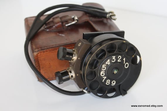 Antique Rotary Telephone with Leather case Military Portable Phone Collectible
